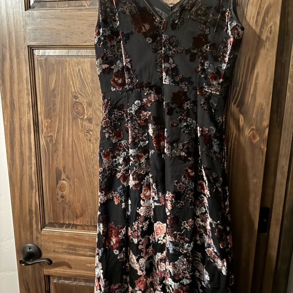 White House Black Market Black and Red Floral Midi Dress